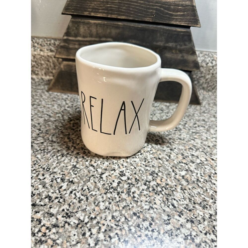 Rae Dunn RELAX Coffee Tea Mug Cup Artisan Collection White
